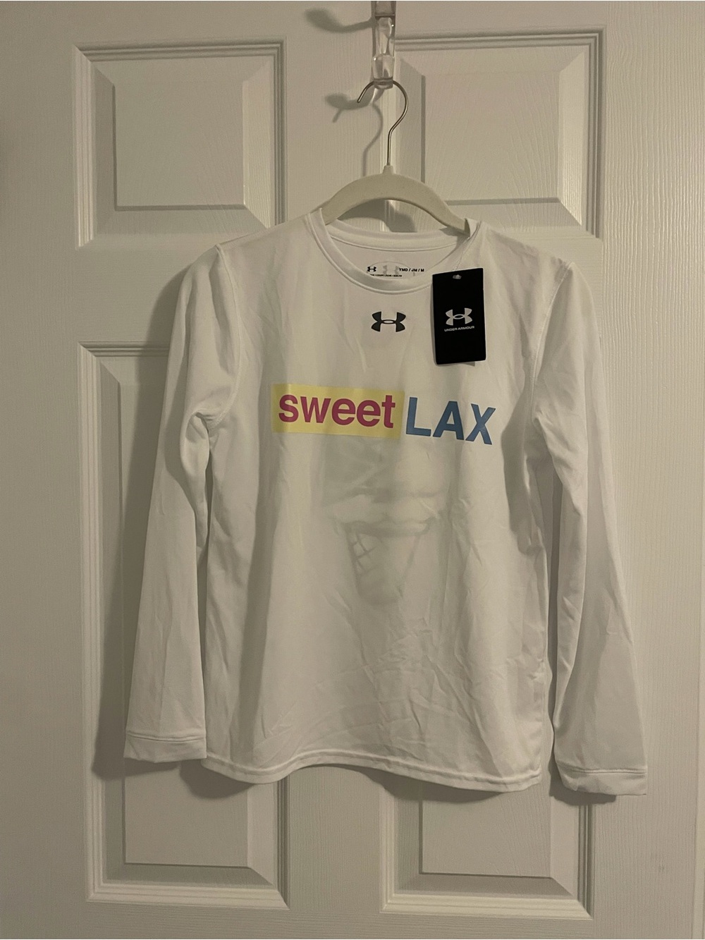 Under Armour White Long-Sleeve Kids' Performance Tee with 'sweet LAX' Graphic